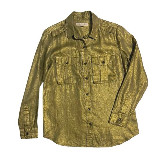 Banana Republic Heritage Collection Gold Linen Matte Button Roll Tab Sleeve XS - Picture 1 of 10
